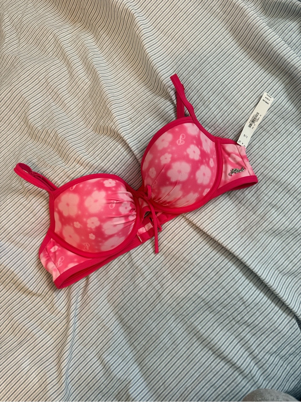 PINK Victoria's Secret Hot Pink Floral Underwire Bikini Top